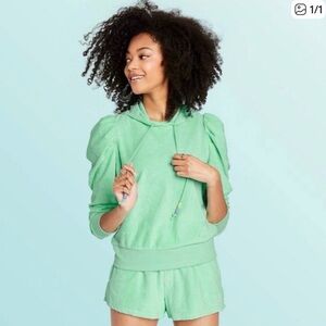 Stoney Clover Lane x Target 2pc green Terry Hoodie & Shorts  Size XS